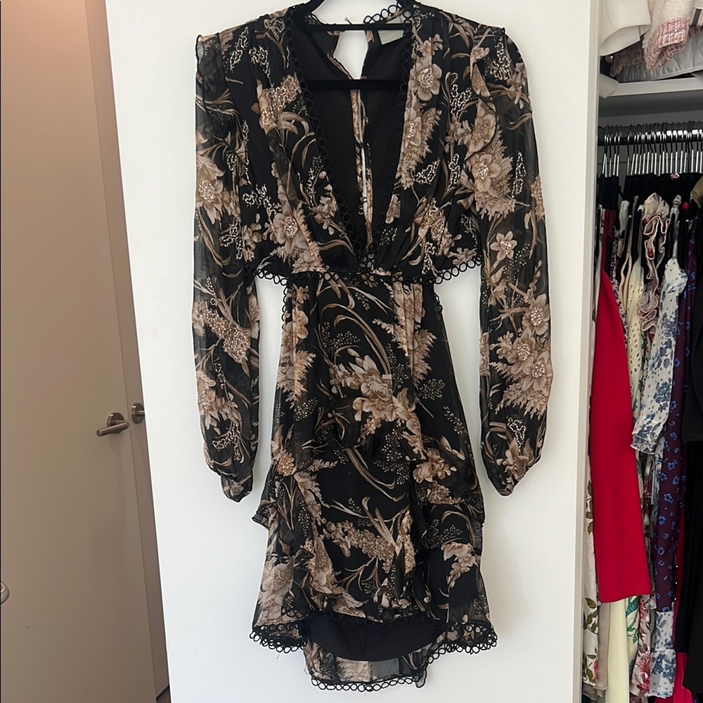 ASOS Black and Tan Floral Long Sleeve Dress - Picture 3 of 9